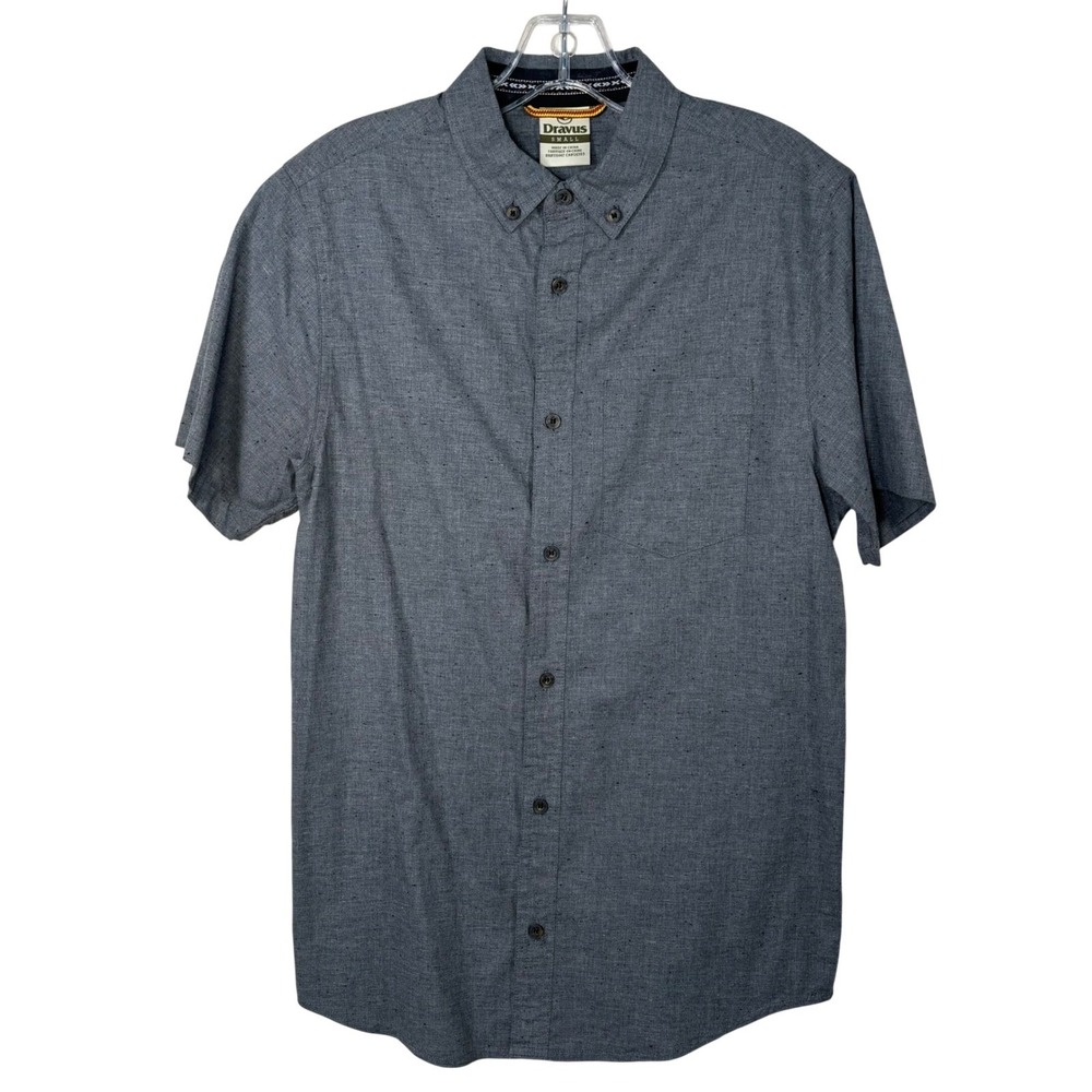 Dravus Mens Gray Speckled Button Up Short Sleeve Casual Shirt Sz Small